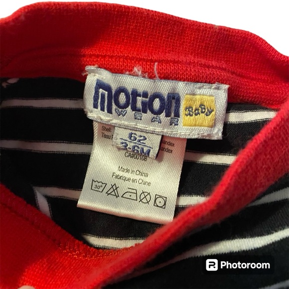 Motionwear Baby Toddler Long Sleeve Black Striped Shirt Size 3-6M Months Red - Picture 4 of 4